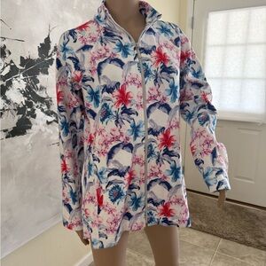 Tommy Bahama Floral Zip-Up Jacket - White, Blue, Red